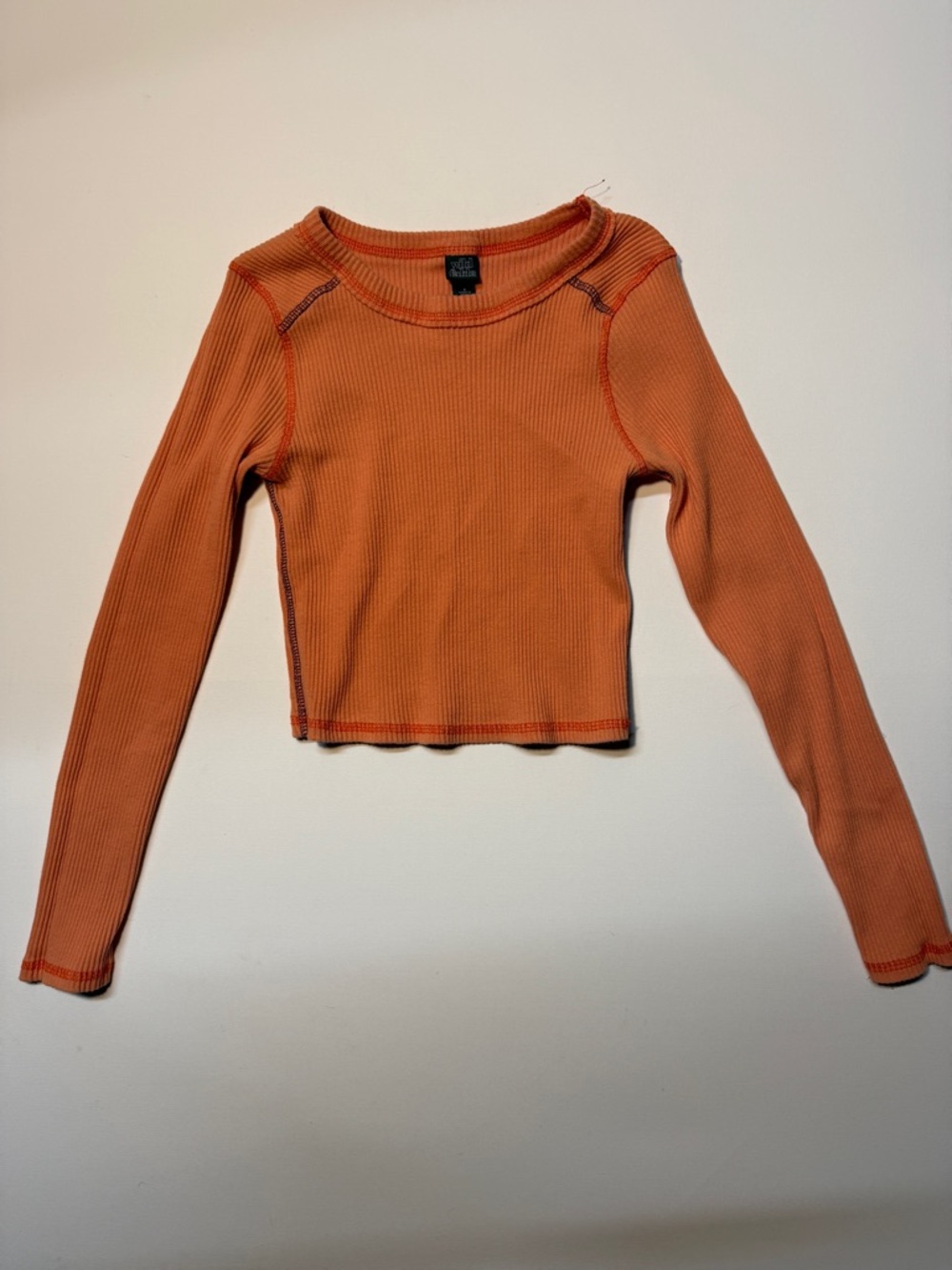 wild fable Orange Ribbed Long-Sleeve Cropped Top
